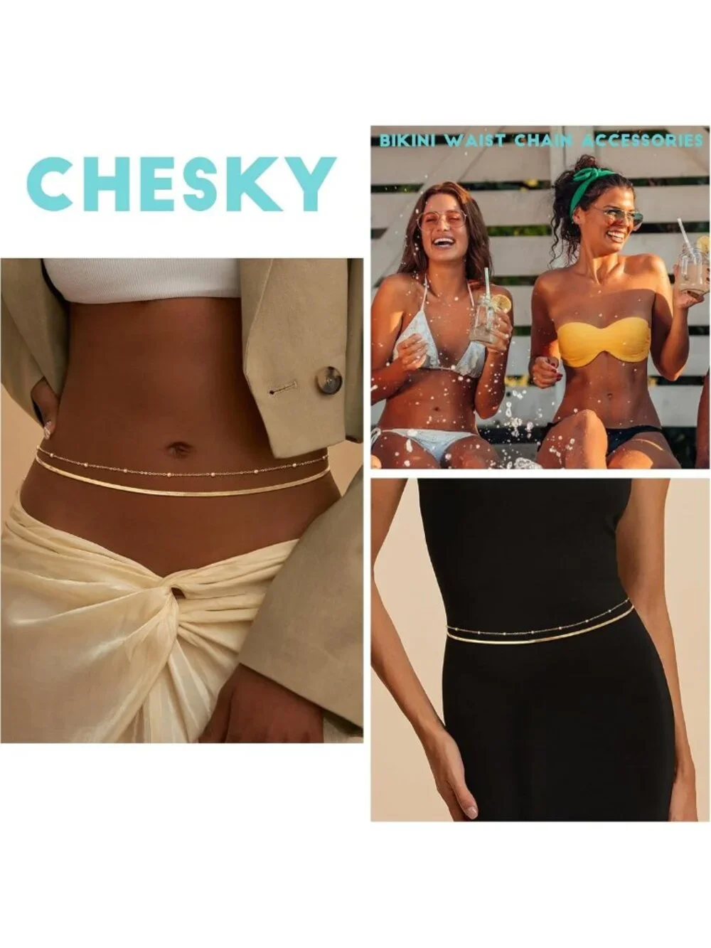 14K Gold Plated Layered Waist Chain for Women, Elegant Waist Beads Accessory
